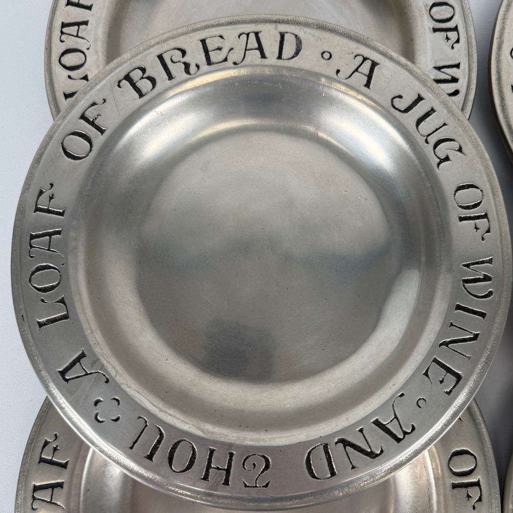 Lot of 3 Wilton Armetale Bread Plates A Loaf of Bread A Jug of Wine and Thou 6in